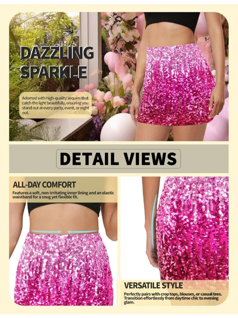 Women's Sequin Sparkle High Waist Bodycon Stretchy Navy Blue Mini Skirt - Picture 5 of 6